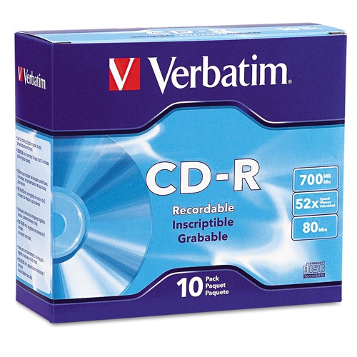 Office Jansan | Verbatim 94935 700 MB/80 min 52x CD-R Recordable Discs in Slim Jewel Case - Silver (10/Pack) image number 0