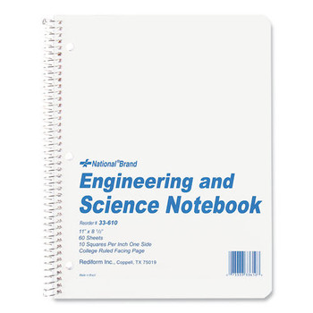 National 60 Sheets 11 in. x 8.5 in. Quadrille Rule (10 sq-in.) Engineering and Science Notebook - White Cover