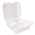Food Service | Plastifar 12094 9 in. x 9 in. x 3 in. Secure Two Tab Latch Poly Bag 3 Compartments Foam Hinged Lid Container - White (200/Carton) image number 0