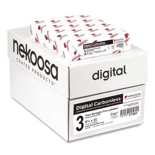 Office Jansan | Nekoosa 17391 8.5 in. x 11 in. Fast Pack Carbonless 3-Part Paper - White/Canary/Pink (5 Reams/Carton) image number 0