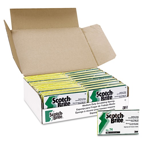 Cleaning & Janitorial Supplies | Scotch-Brite PROFESSIONAL 74 3.6 in. x 6.1 in. 0.7 in. Thick Medium-Duty Scrubbing Sponge - Yellow/Green (20/Carton) image number 0