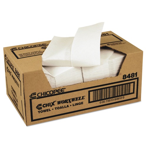 Paper Towels and Napkins | Chicopee 8481 13 in. x 15 in. Z Fold Durawipe Shop Towels - White (100/Carton) image number 0