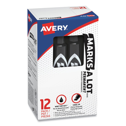 Office Jansan | Avery 07888 MARKS A LOT Broad Chisel Tip Regular Desk-Style Permanent Marker - Black (1-Dozen) image number 0