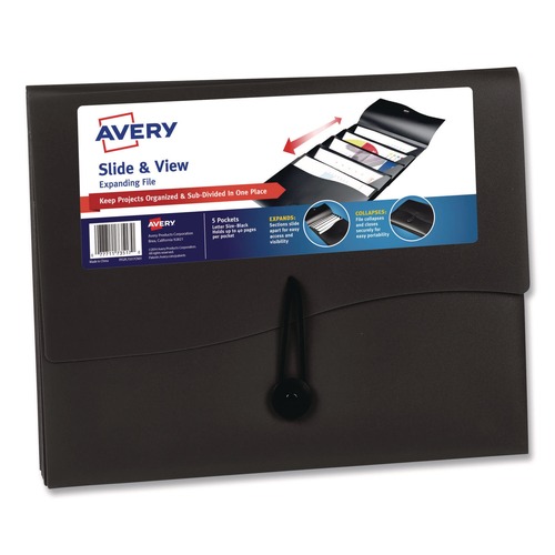 Office Jansan | Avery 73517 5 Sections Cord/Hook Closure Slide and View Expanding File - Letter, Black image number 0