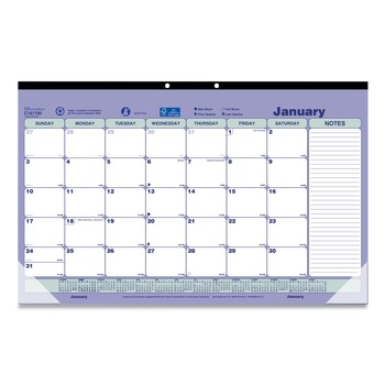 Brownline 12-Month (Jan to Dec): 2026 17.75 in. x 10.88 in. Monthly Desk Pad Calendar - White/Blue/Green Sheets, Black Binding/Clear Corners