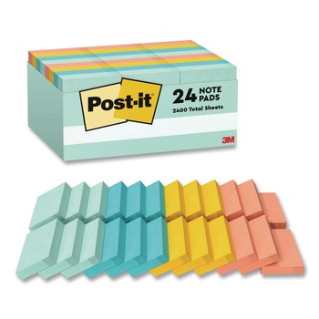 Post-it Notes 1.38 in. x 1.88 in. Original Pads Value Pack - Beachside Cafe Collection Colors (24/Pack)
