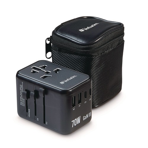 Office Electronics & Batteries | Verbatim 32124 UTA-09 Gan III 2-USB-A/2-USB-C/USB-C with Power Delivery 3.0 Universal Travel Adapter image number 0