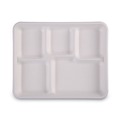  | Boardwalk TL-15-TBW 5-Compartment 8 in. x 10 in. Bagasse Dinner Tray - White (500/Carton) image number 1