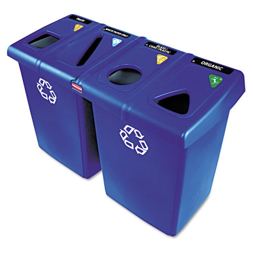 Trash Cans | Rubbermaid Commercial 1792372 92 gal. Four-Stream, Glutton Recycling Station - Blue image number 0