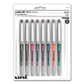 uni-ball 1734916 VISION Needle Fine 0.7 millimeter Stick Rollerball Pen - Assorted Ink/Barrel Colors (1-Set)