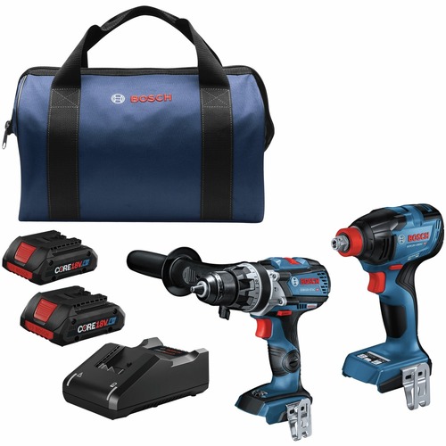 Combo Kits | Factory Reconditioned Bosch GXL18V-227B25-RT 18V Brushless Lithium-Ion 1/4 in. and 1/2 in. Cordless Bit/Socket Impact Driver/Wrench and Hammer Drill Driver Combo Kit with 2 Batteries (4 Ah) image number 0