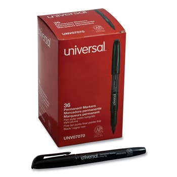 Universal UNV07070 Fine Bullet Tip Pen-Style Permanent Marker Value Pack - Black (36/Pack)