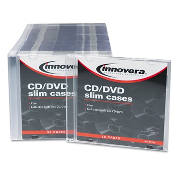 Innovera IVR85826 50/Pack CD/DVD Slim Jewel Cases - Clear/Black