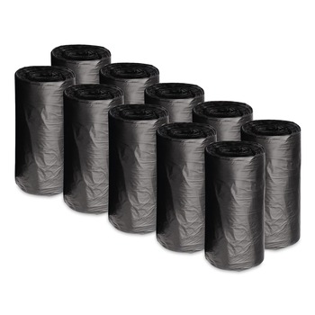 Boardwalk 10 Gallon 0.35 mil 24 in. x 23 in. Perforated Roll Low-Density Waste Can Liners - Black (50 Bags/Roll, 10 Rolls/Carton)