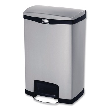 Rubbermaid Commercial Slim Jim 13-Gallon Front Step Style Stainless Steel Step-On Container - Black