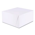 Food Trays, Containers, and Lids | SCT 1576 10 in. x 10 in. x 5 in. Standard Paper One-Piece Non-Window Bakery Boxes - White/Brown (100/Bundle) image number 0