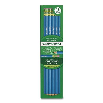 Ticonderoga 2.6 mm 2B (#2) Erasable Colored Pencils - Blue Lead/Blue Barrel (12/Pack)