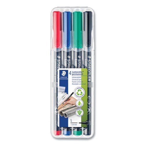 Pens | Staedtler 313 WP4 0.4 mm Porous Point Extra-Fine Lumocolor Permanent Marker Pen - Assorted Ink Colors/Barrel (4/Pack) image number 0