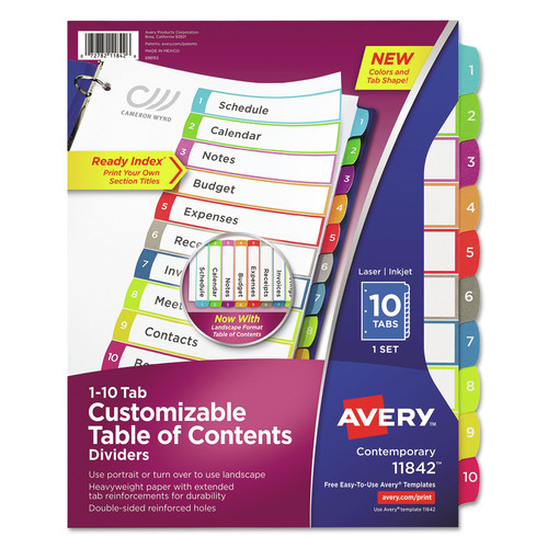  | Avery 11842 1 - 10 Tab 11 in. x 8.5 in. Customizable TOC Ready Index Divider Set - Multicolor (1 Set) image number 0