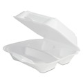 Food Service | Plastifar 12039 7.81 in. x 8.75 in. x 3.38 in. Secure One Tab Latch 3 Compartments Foam Hinged Lid Container - White (200/Pack) image number 0