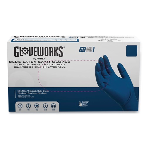 Disposable Gloves | Ammex GPLHD86100 11.6 in. Long 13 mil Powder-Free Latex Exam Gloves - Large/Blue (500/Carton) image number 0