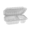 Food Trays, Containers, and Lids | Pactiv Corp. YCN809620000 9 in. x 6 in. x 3 in. 2-Compartment EarthChoice SmartLock Microwavable MFPP Plastic Hinged Lid Container - White (270/Carton) image number 0