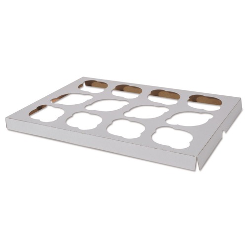 Food Trays, Containers, and Lids | SCT 10016 9.88 in. x 13.88 in. x 0.88 in. 12-Compartments Paper Cupcake Holder Inserts - White/Brown (200/Bundle) image number 0