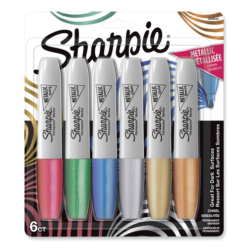 Permanent Markers | Sharpie 2089634 Medium Chisel Tip Metallic Permanent Marker - Assorted (6/Pack) image number 0