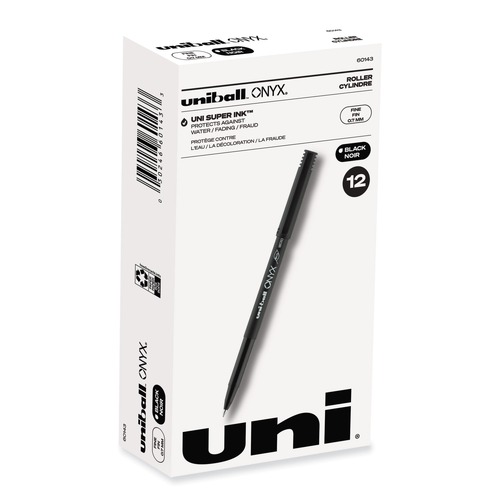 Pens | uni-ball 60143 ONYX Fine 0.7 mm Roller Ball Pen - Black Ink/Black Barrel (1-Dozen) image number 0