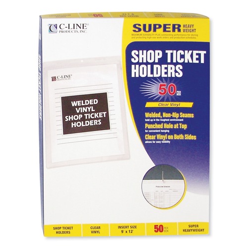 C-Line 80912 Clear Vinyl Shop Ticket Holders, Both Sides Clear, 50 Sheets, 9 X 12, 50/box image number 0