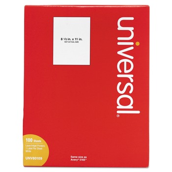 Universal UNV80109 Inkjet/Laser 8.5 in. x 11 in. Labels - White (100-Piece/Box)