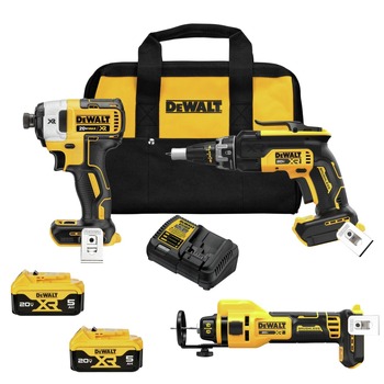 Dewalt 20V MAX XR Brushless Lithium-Ion Cordless 3-Tool Drywall Combo Kit with 2 Batteries (5 Ah)