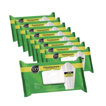 Sani Professional 1-Ply 11.5 in. x 10.75 in. Floral Scent Degreasing Multi-Surface Wipes - White (9/Carton)
