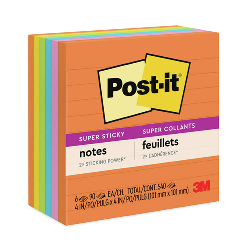 Bulk Savings Pricing 2 | Post-it Notes Super Sticky 675-6SSUC 4 in. x 4 in. Note Ruled Pads - Energy Boost Collection Colors (6/Pack) image number 0