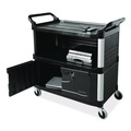 Utility Carts | Rubbermaid Commercial FG409500BLA 40.63 in. x 20.75 in. x 37.81 in. 300 lbs. Capacity 3 Shelves Plastic Xtra Equipment Cart - Black image number 5