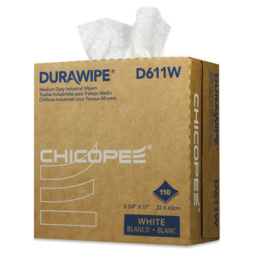 Cleaning Cloths | Chicopee D611W Durawipe Medium Duty 8.8 in. x 17 in. Industrial Wipers - White (110/Box, 12 Boxes/Carton) image number 0