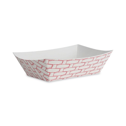  | Boardwalk BWK30LAG300 3 lbs. Capacity Paper Food Baskets - Red/White (500/Carton) image number 0