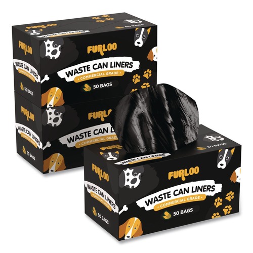 Trash & Waste Bins | Furloo FLO222PK 26 in. x 33 in. 13-Gallon Open-Face Heavy Duty Dog Waste Station Can Liners - Black (2/Pack) image number 0