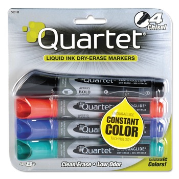 Quartet 5001MA Enduraglide Dry Erase Marker, Broad Chisel Tip, Assorted Colors, 4/set