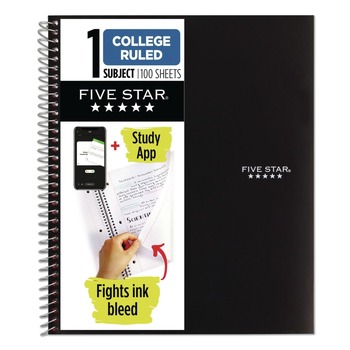 Five Star 11 x 8.5 Sheets (100) Wirebound 1-Subject Medium/College Rule Notebook - Black Cover
