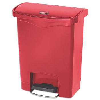 Rubbermaid Commercial Streamline 8-Gallon Front Step Style Resin Step-On Container - Red