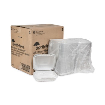 Pactiv Corp. YCN808030000 EarthChoice SmartLock 8.31 in. x 8.35 in. x 3.1 in. Microwaveable MFPP 3-Compartment Hinged Lid Containers - White (200/Carton)