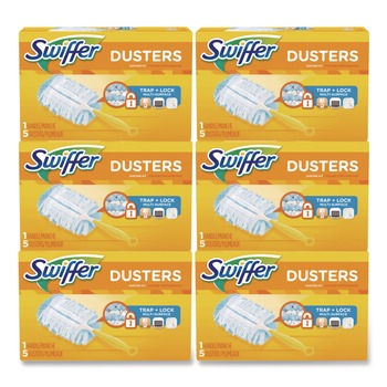 Swiffer Dusters Starter Kit with Dust Lock Fiber and 6 in. Handle - Blue/Yellow (6/Carton)