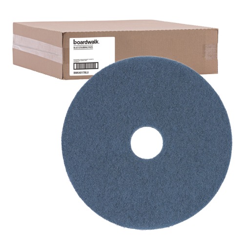 Office Jansan | Boardwalk BWK4017BLU 17 in. Diameter Scrubbing Floor Pads - Blue (5/Carton) image number 0