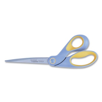 Westcott 9 in. Long, 4.5 in. Cut Length ExtremEdge Titanium Bent Scissors - Gray/Yellow Offset Handle