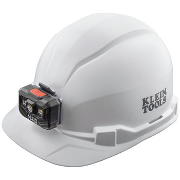 Klein Tools 60107RL Non-Vented Cap Style Hard Hat with Rechargeable Headlamp - White
