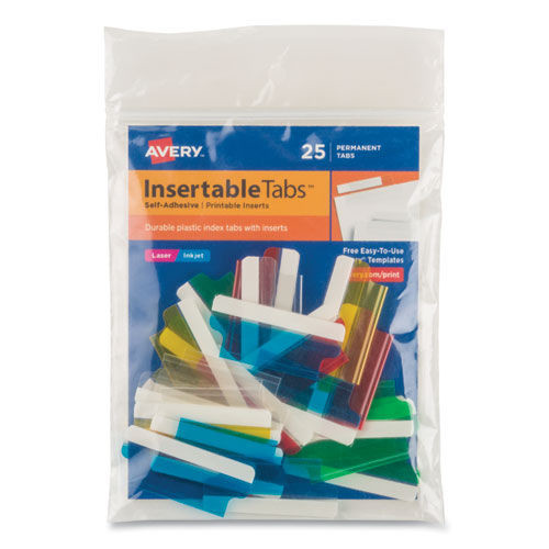 Office Jansan | Avery 16228 1.5 in. Wide 1/5-Cut Insertable Index Tabs with Printable Inserts - Assorted Colors (25/Pack) image number 0