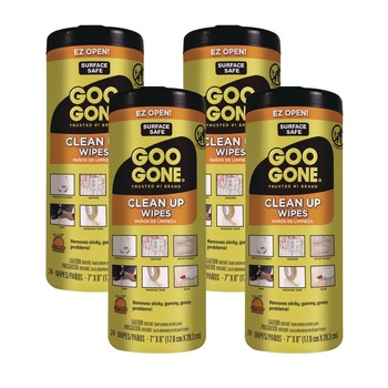 Goo Gone 1-Ply 8 in. x 7 in. Clean Up Wipes - Citrus Scent, White (4/Carton)
