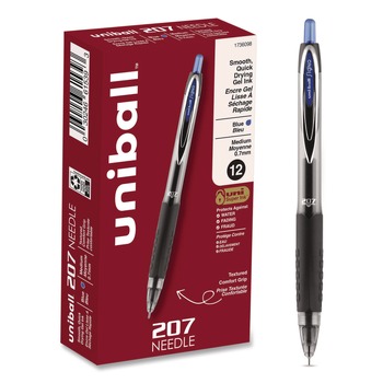 uni-ball Signo 207 Medium 0.7 millimeter Retractable Needle Point Gel Pen - Blue Ink/Clear/Black/Blue Barrel (1-Dozen)