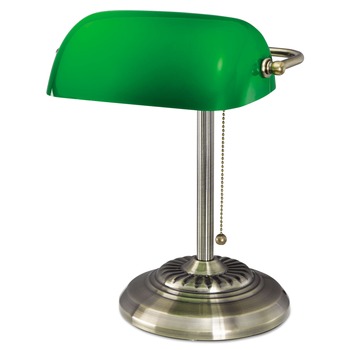Alera Traditional 10.5 in. x 11 in. x 13 in. Banker's Lamp - Antique Brass/Green